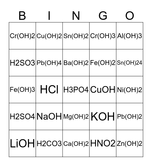 Aluste ja hapete bingo Card