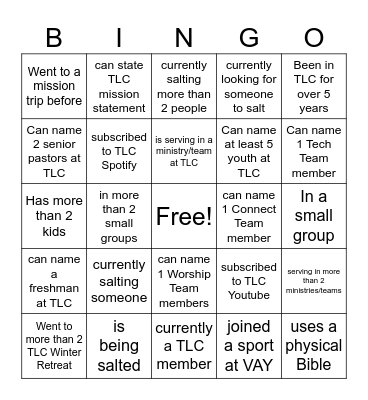 TLC Bingo Card