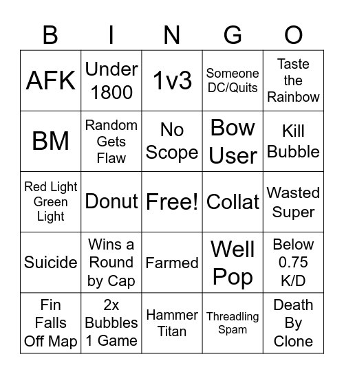 Trials Bingo Card