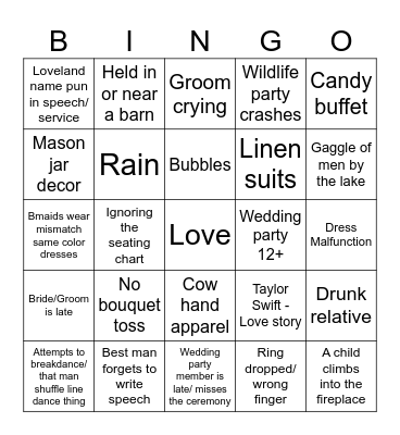 J and B Wedding Bingo Card