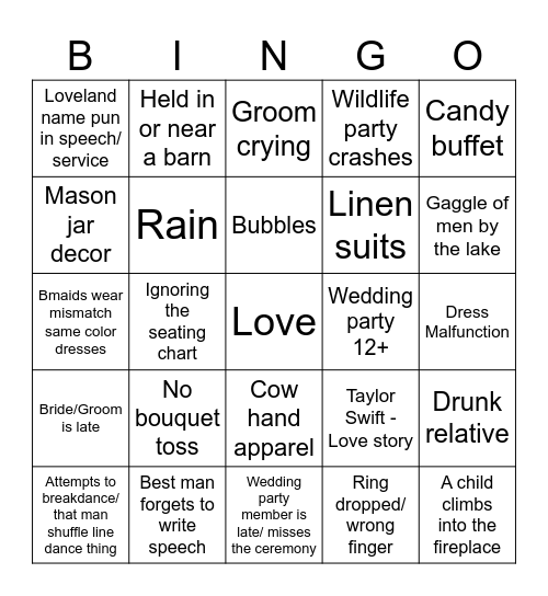 J and B Wedding Bingo Card