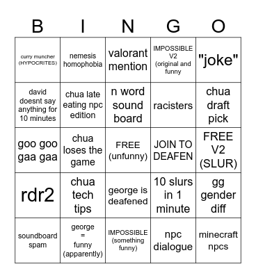 MANSION Bingo Card