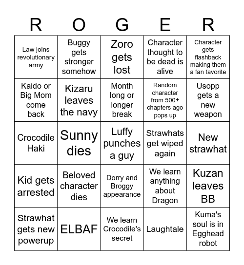 One Piece 2024 Bingo Card