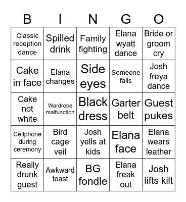 Elana’s Wedding Bingo Card