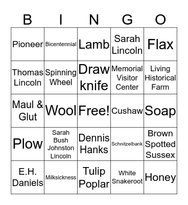 Lincoln Bingo Card