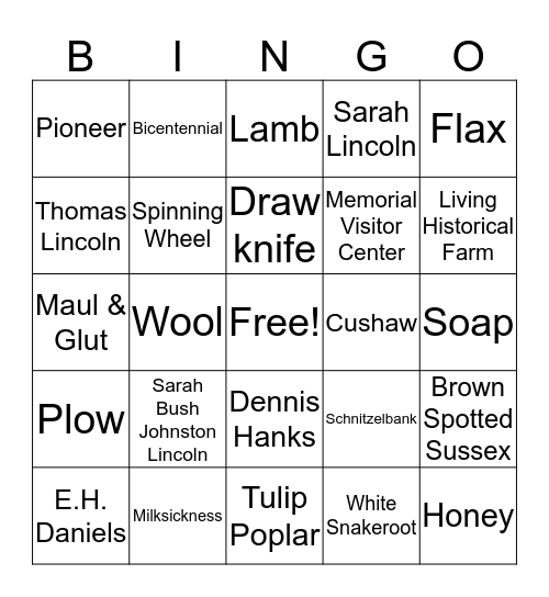 Lincoln Bingo Card