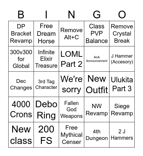 uwu Calpheon Ball bingo Card