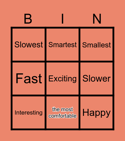 Comparative and Superlative Bingo Card
