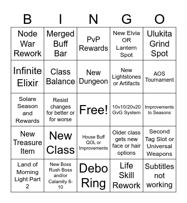 Calpheon Ball 2023! Bingo Card