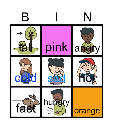 Adjectives Bingo Card