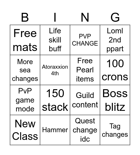 Untitled Bingo Card