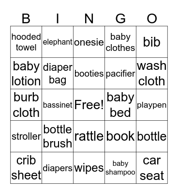 Baby Shower Bingo Card