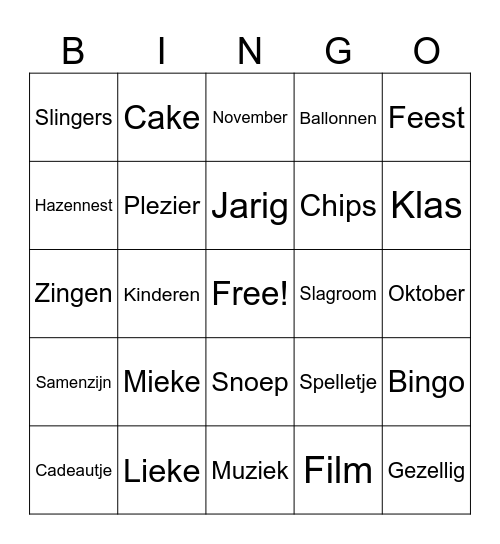 Verjaardagsbingo! Bingo Card