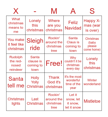 Kerst Liedjes Bingo Card