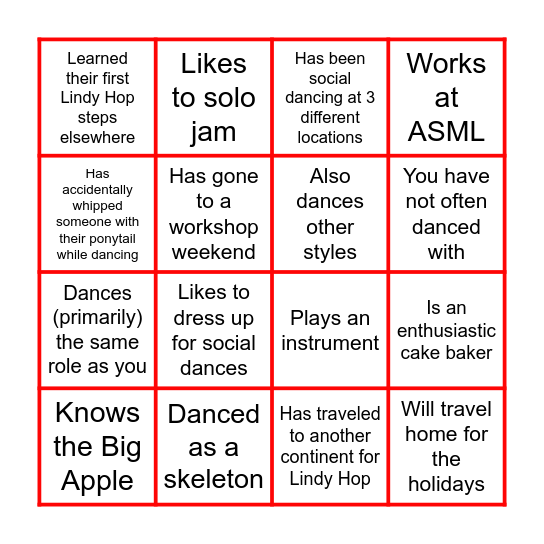 Dance with someone who.. Bingo Card