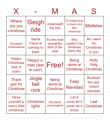Kerst Liedjes Bingo Card