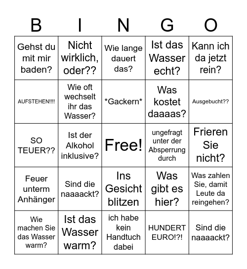 Badehaus-Bullshit- Bingo Card