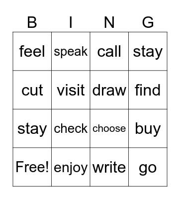 Past simple verbs Bingo Card