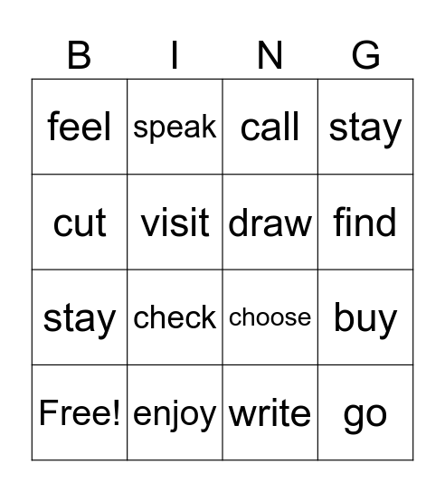 Past simple verbs Bingo Card