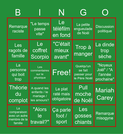 Bingo du réveillon Bingo Card