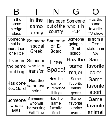 Senior BINGO Card