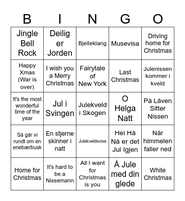 Julemusikkbingo Card