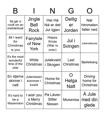 Julemusikkbingo Card