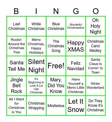 Holiday Edition Bingo Card