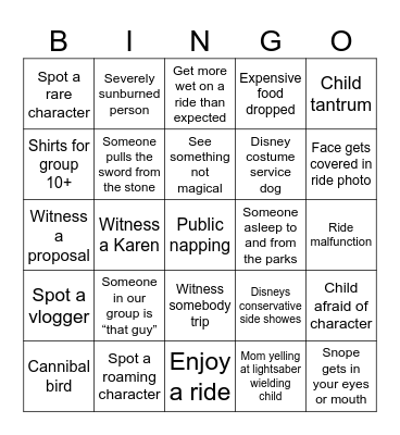 Disney World Bingo Card