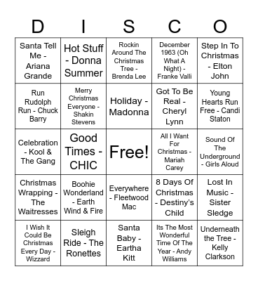 XMAS DISCO BINGO Card