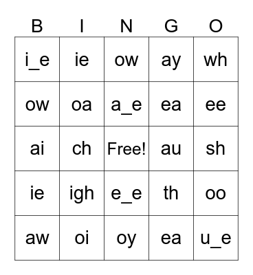 95% phonics Bingo Card