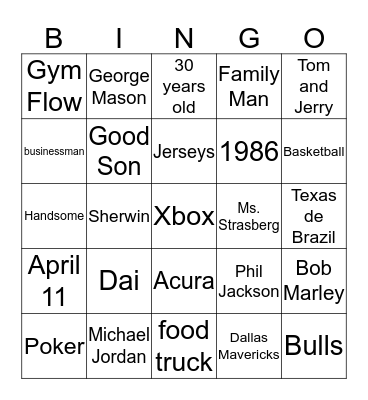 Shervin's Birthday Bingo Card