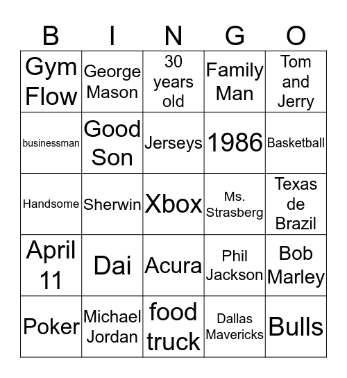 Shervin's Birthday Bingo Card