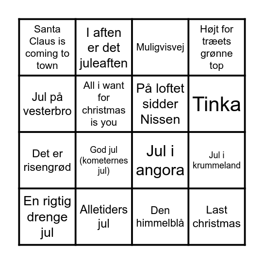 Jule musik bingo Card