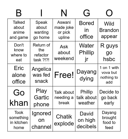 Office shenanigans Bingo Card