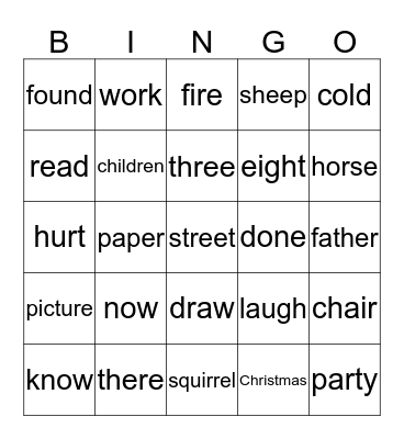James Sight Words Bingo Card