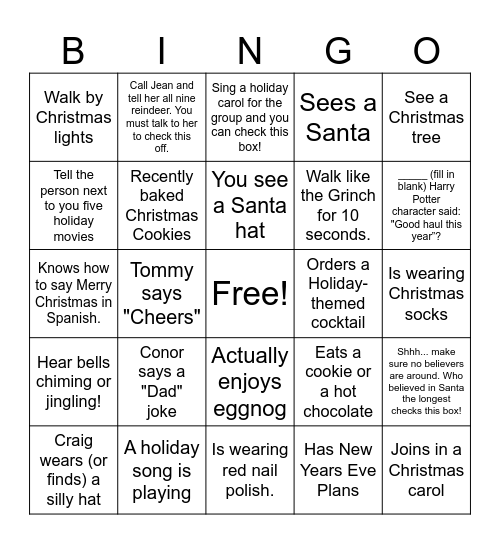 Fam Jam Holiday Bingo! Bingo Card