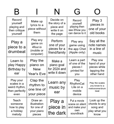 Winter Break Bingo Card