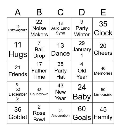 NEW YEARS 2024 Bingo Card