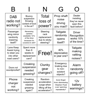 Mazda CX-60 Bingo Card