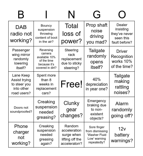 Mazda CX-60 Bingo Card