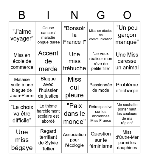 Miss France 2024 Bingo Card