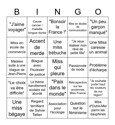 Miss France 2024 Bingo Card