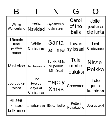 Joululaulu Bingo Card