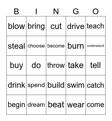 VERBS Bingo Card