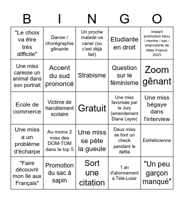 Miss France 2024 Bingo Card