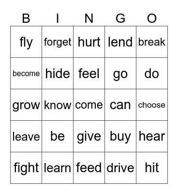 VERBS Bingo Card