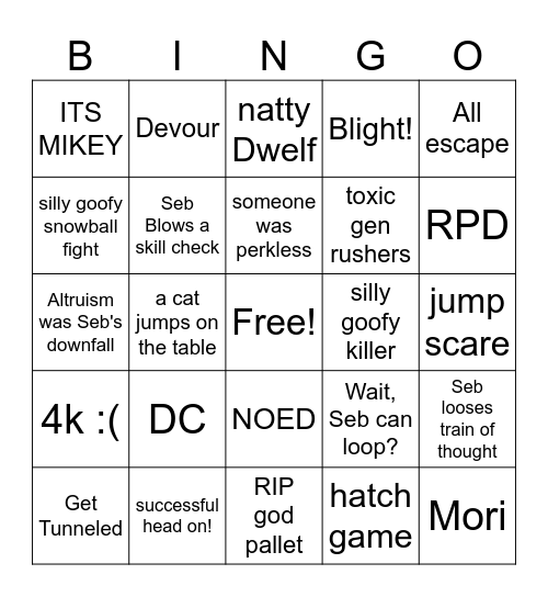 Drunk by Daylight Bingo Card