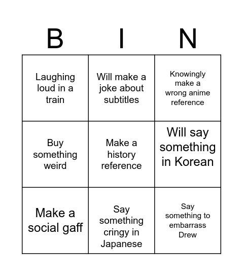 Things Josh Might Say or Do Bingo Card