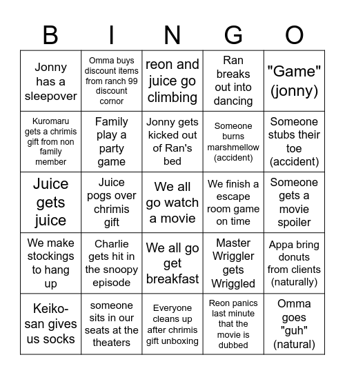 Chrimis Bing Bingo Card